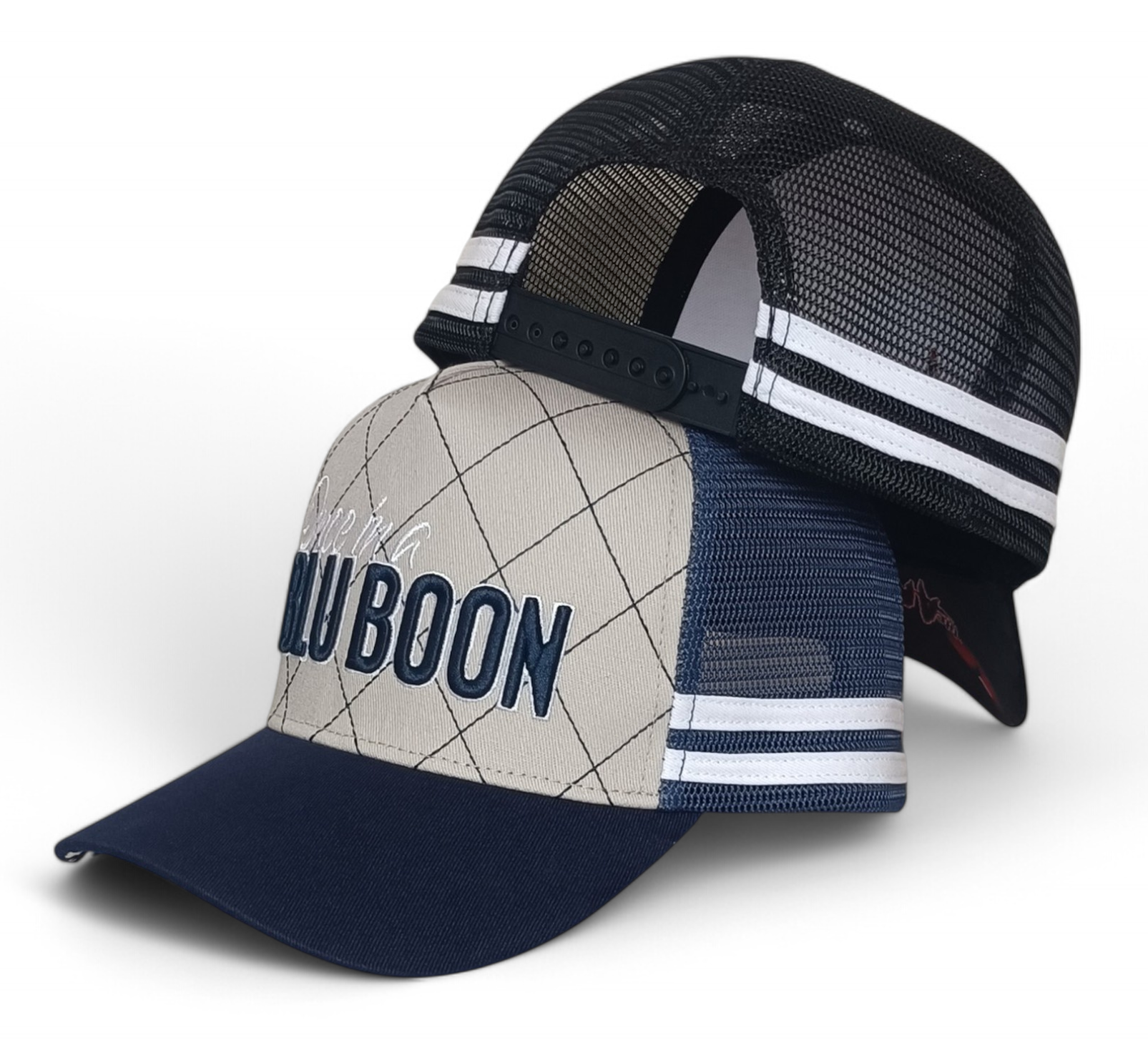 Wholesale Custom 5 Panel High Profile Crown Striped Mesh Trucker Cap Front Diamond Stitching Australia Country Trucker Cap Hat