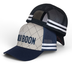 Wholesale Custom 5 Panel High Profile Crown Striped Mesh Trucker Cap Front Diamond Stitching Australia Country Trucker Cap Hat