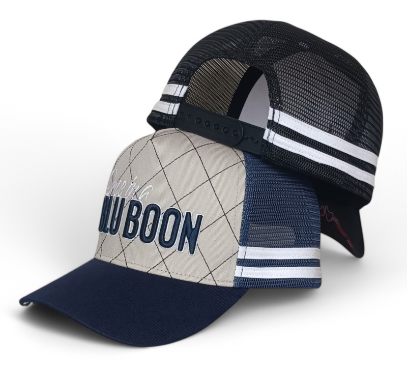Wholesale Custom 5 Panel High Profile Crown Striped Mesh Trucker Cap Front Diamond Stitching Australia Country Trucker Cap Hat