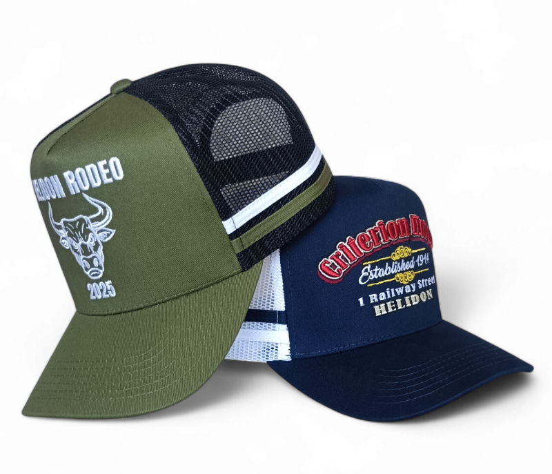 Custom Australian Country High Quality 5 Panel High Profile Structured Trucker Hat Gorras 2 Side Stripes Mesh Trucker Cap Hat