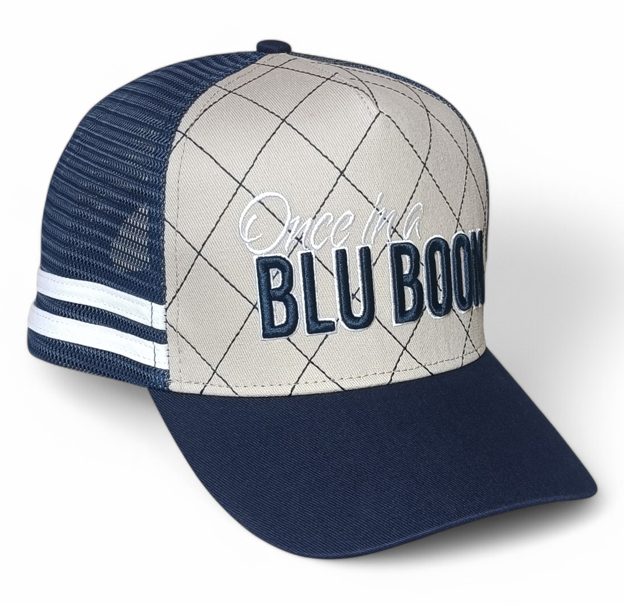Wholesale Custom 5 Panel High Profile Crown Striped Mesh Trucker Cap Front Diamond Stitching Australia Country Trucker Cap Hat