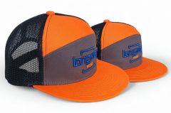 7 panel orange flat brim 3D embroidery logo trucker hat snapback cap