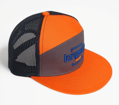 7 panel orange flat brim 3D embroidery logo trucker hat snapback cap