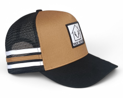 Custom 5 panel high profile brown 3 stripes hat Australia country trucker cap