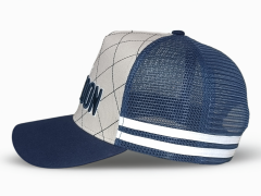 Wholesale Custom 5 Panel High Profile Crown Striped Mesh Trucker Cap Front Diamond Stitching Australia Country Trucker Cap Hat
