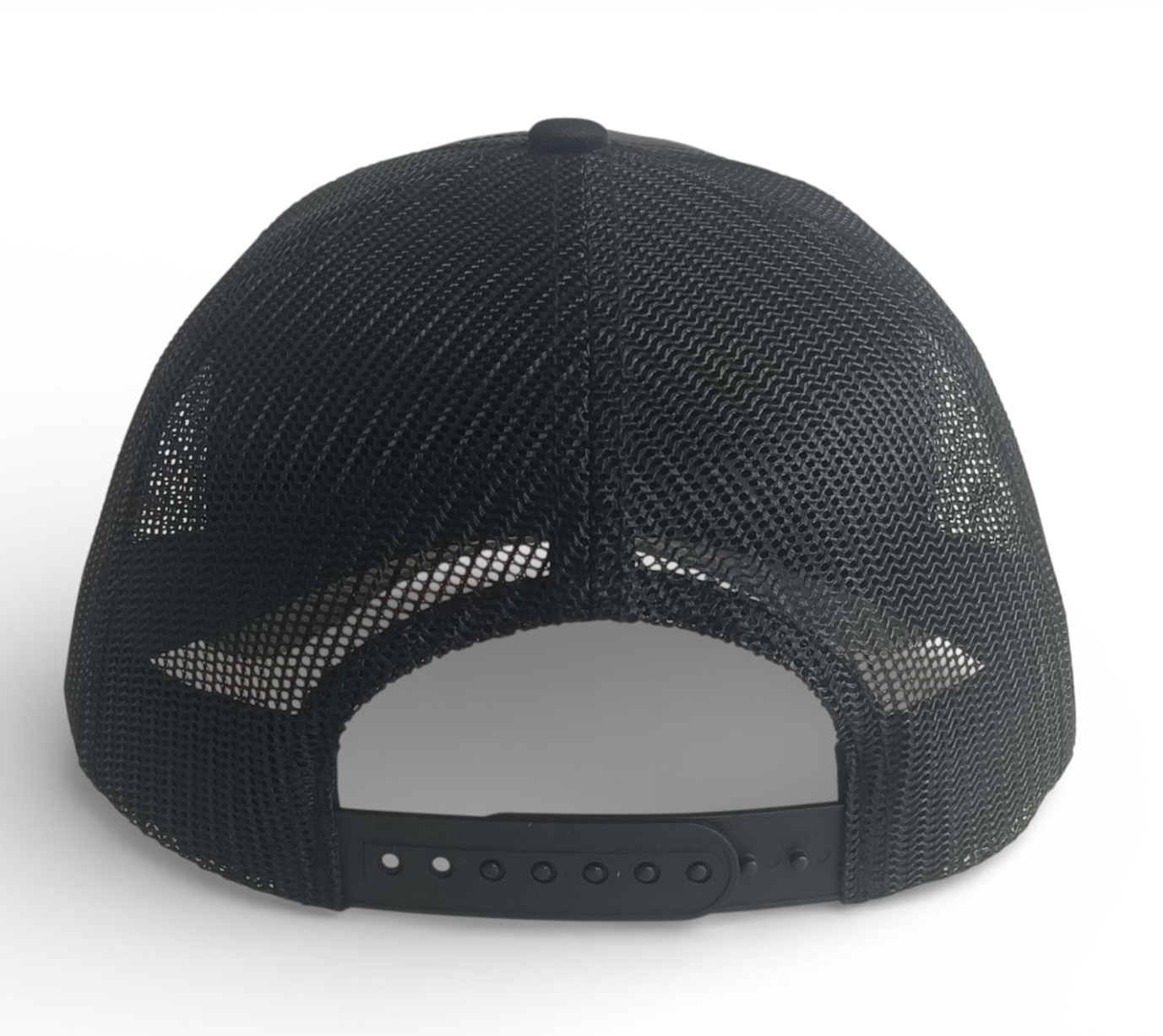 Custom black leather mesh hat metal patch logo high quality trucker cap hat