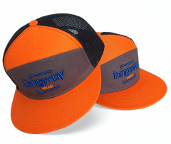 7 panel orange flat brim 3D embroidery logo trucker hat snapback cap