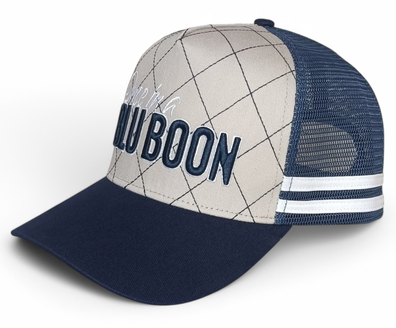 Wholesale Custom 5 Panel High Profile Crown Striped Mesh Trucker Cap Front Diamond Stitching Australia Country Trucker Cap Hat