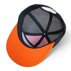7 panel orange flat brim 3D embroidery logo trucker hat snapback cap