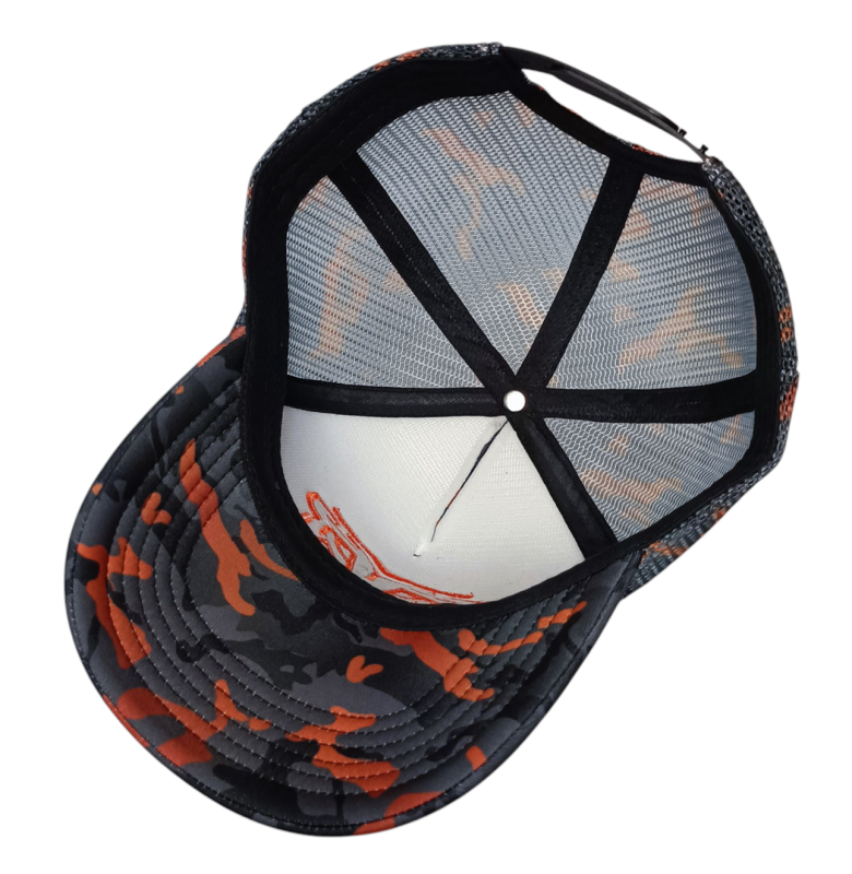 Custom Blank 5 Panel Wholesale Full Printed Camo Orange Unisex Leopard Camo Print Foam Back Mesh Printing Trucker Cap Hats