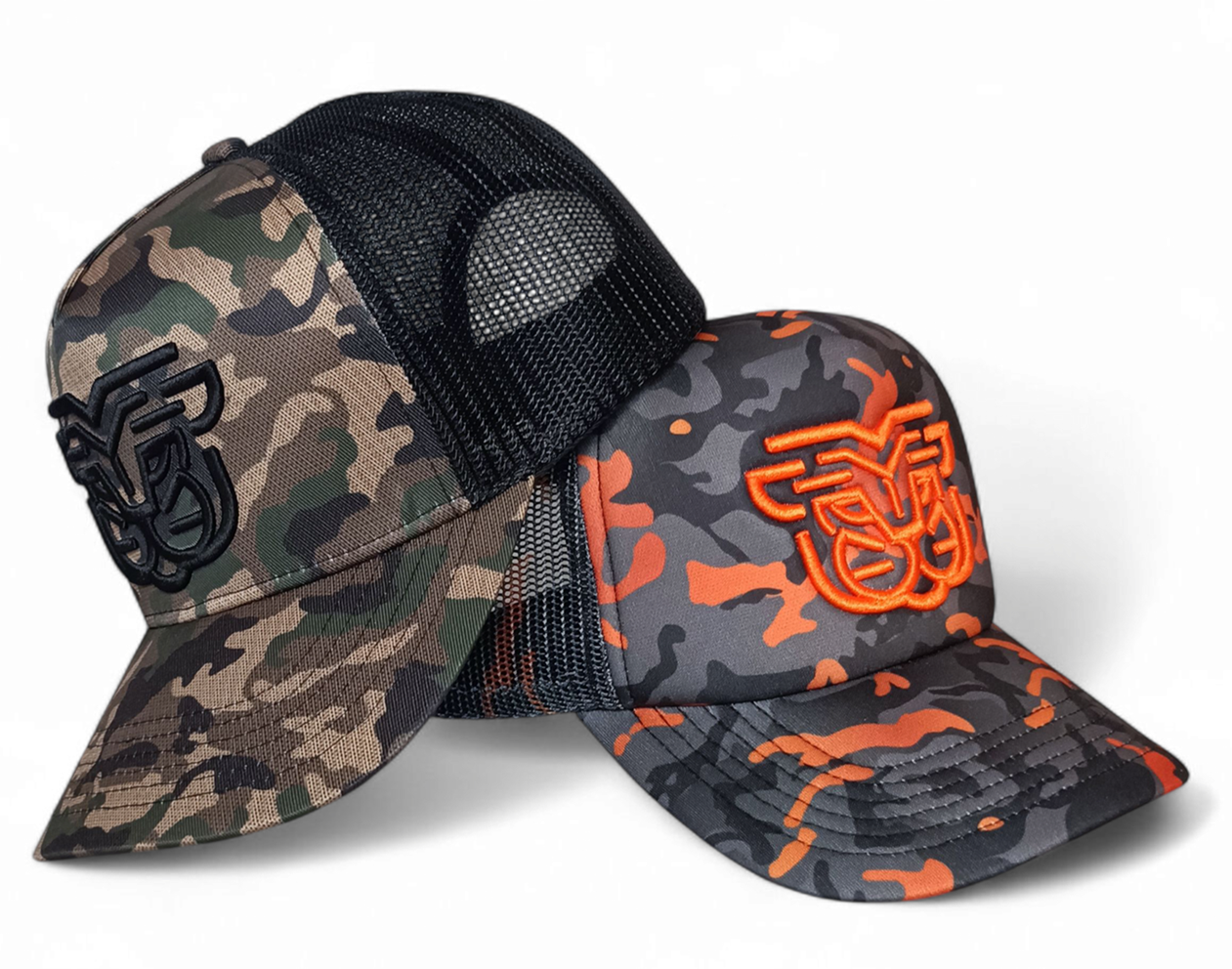 Custom Snap Back Printed Camo Trucker Hat 3D Embroidery High Quality Adult Camouflage 5 Panel Mesh Trucker Cap