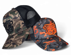 Custom Snap Back Printed Camo Trucker Hat 3D Embroidery High Quality Adult Camouflage 5 Panel Mesh Trucker Cap