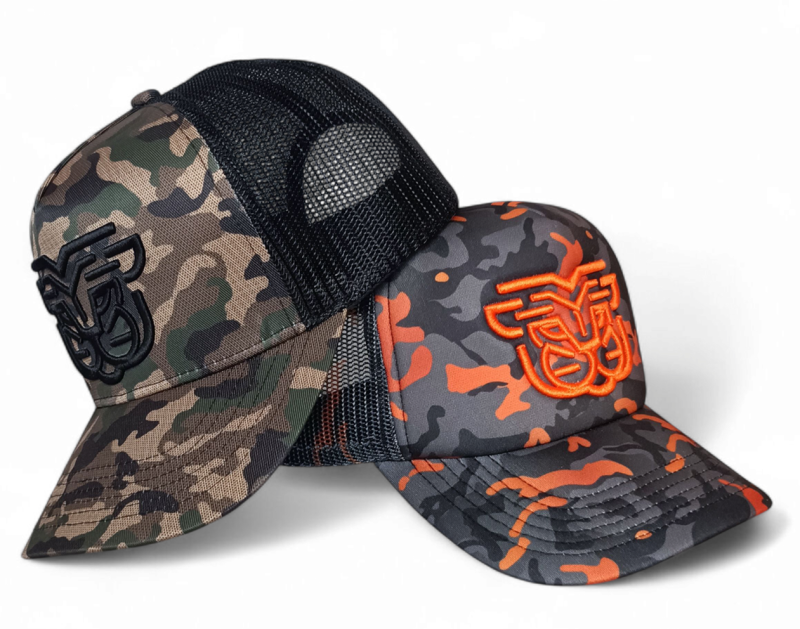 Custom Snap Back Printed Camo Trucker Hat 3D Embroidery High Quality Adult Camouflage 5 Panel Mesh Trucker Cap
