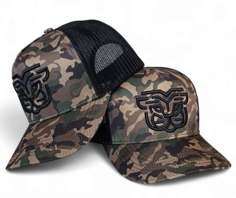 Custom Snap Back Printed Camo Trucker Hat 3D Embroidery High Quality Adult Camouflage 5 Panel Mesh Trucker Cap