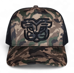 Custom Snap Back Printed Camo Trucker Hat 3D Embroidery High Quality Adult Camouflage 5 Panel Mesh Trucker Cap
