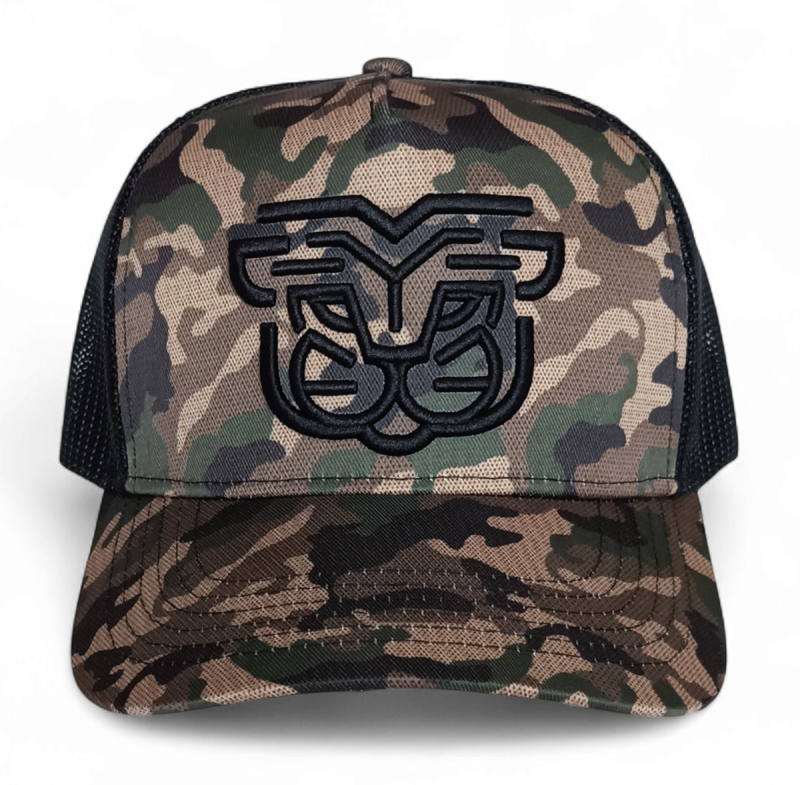 Custom Snap Back Printed Camo Trucker Hat 3D Embroidery High Quality Adult Camouflage 5 Panel Mesh Trucker Cap