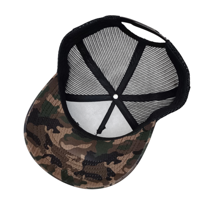 Custom Snap Back Printed Camo Trucker Hat 3D Embroidery High Quality Adult Camouflage 5 Panel Mesh Trucker Cap