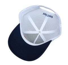 Wholesale Custom High Profile 5 Panel Australia Country 2 Side Stripes 3D Embroidery Logo Navy Outdoor Mesh Trucker Hat Cap