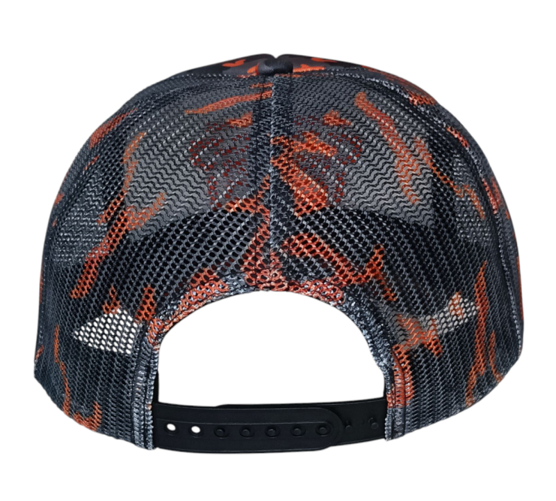 Custom Blank 5 Panel Wholesale Full Printed Camo Orange Unisex Leopard Camo Print Foam Back Mesh Printing Trucker Cap Hats
