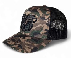 Custom Snap Back Printed Camo Trucker Hat 3D Embroidery High Quality Adult Camouflage 5 Panel Mesh Trucker Cap