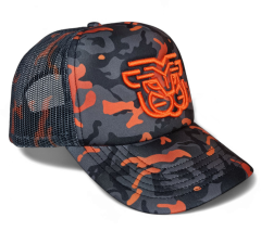 Custom Blank 5 Panel Wholesale Full Printed Camo Orange Unisex Leopard Camo Print Foam Back Mesh Printing Trucker Cap Hats