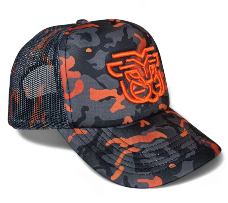 Custom Blank 5 Panel Wholesale Full Printed Camo Orange Unisex Leopard Camo Print Foam Back Mesh Printing Trucker Cap Hats