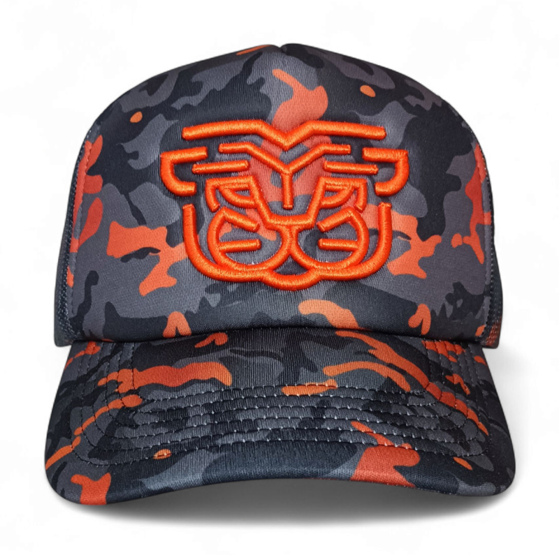 Custom Blank 5 Panel Wholesale Full Printed Camo Orange Unisex Leopard Camo Print Foam Back Mesh Printing Trucker Cap Hats