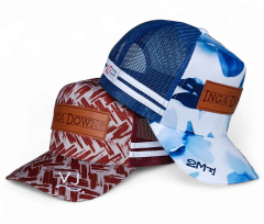 OEM Printed 5 Panels Embroidered Leather Patch logo Classic Trucker Cap Outdoor Casual Party High Profile Side stripes Woven Labels Country Trucker Cap