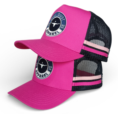 OEM Factory Trucker Hat with Embroidered logo Side Stripes 5 Panel High Profile Sport Snapback Cap Custom pink Trucker Hat