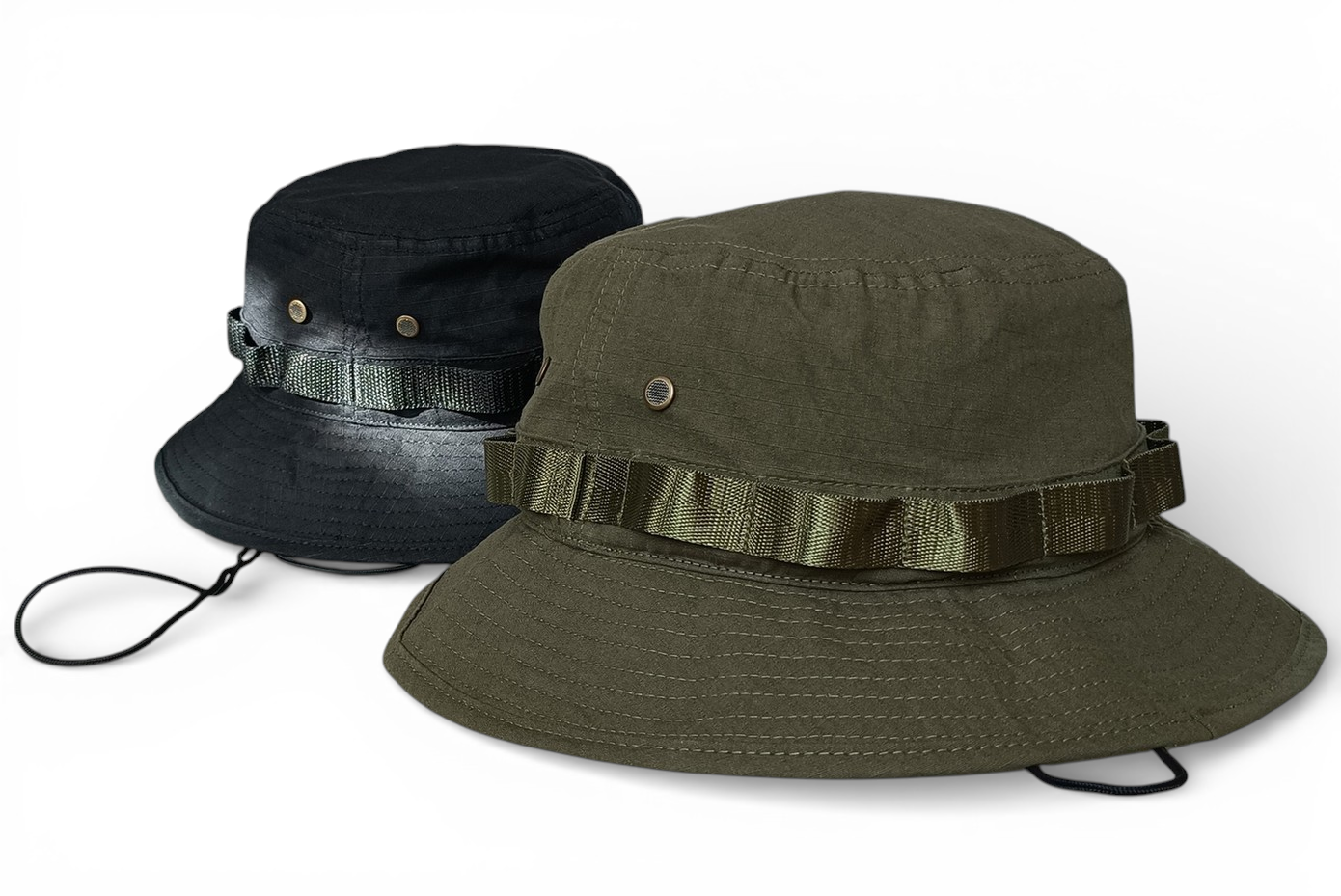 Ripstop olive green metal air vent string unisex bucket hat