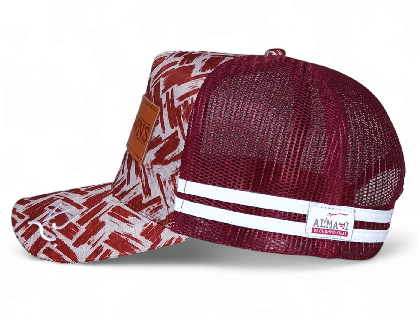 Custom 5 Panel Leather Patch Logo Maroon Printing Australian Country High Profile Deep Crown Australia Trucker Hat Country Trucker Caps