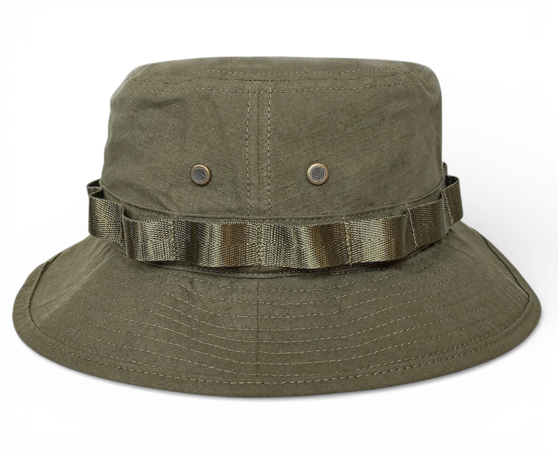 Ripstop olive green metal air vent string unisex bucket hat