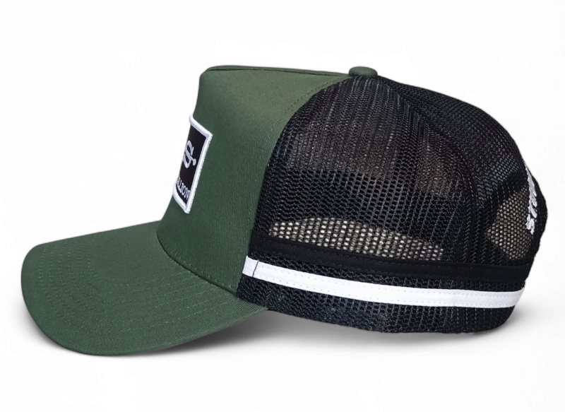 High Quality 100% Cotton High Profile Striped Trucker Caps 3d Embroider Patch Green Australian Country Trucker Hat