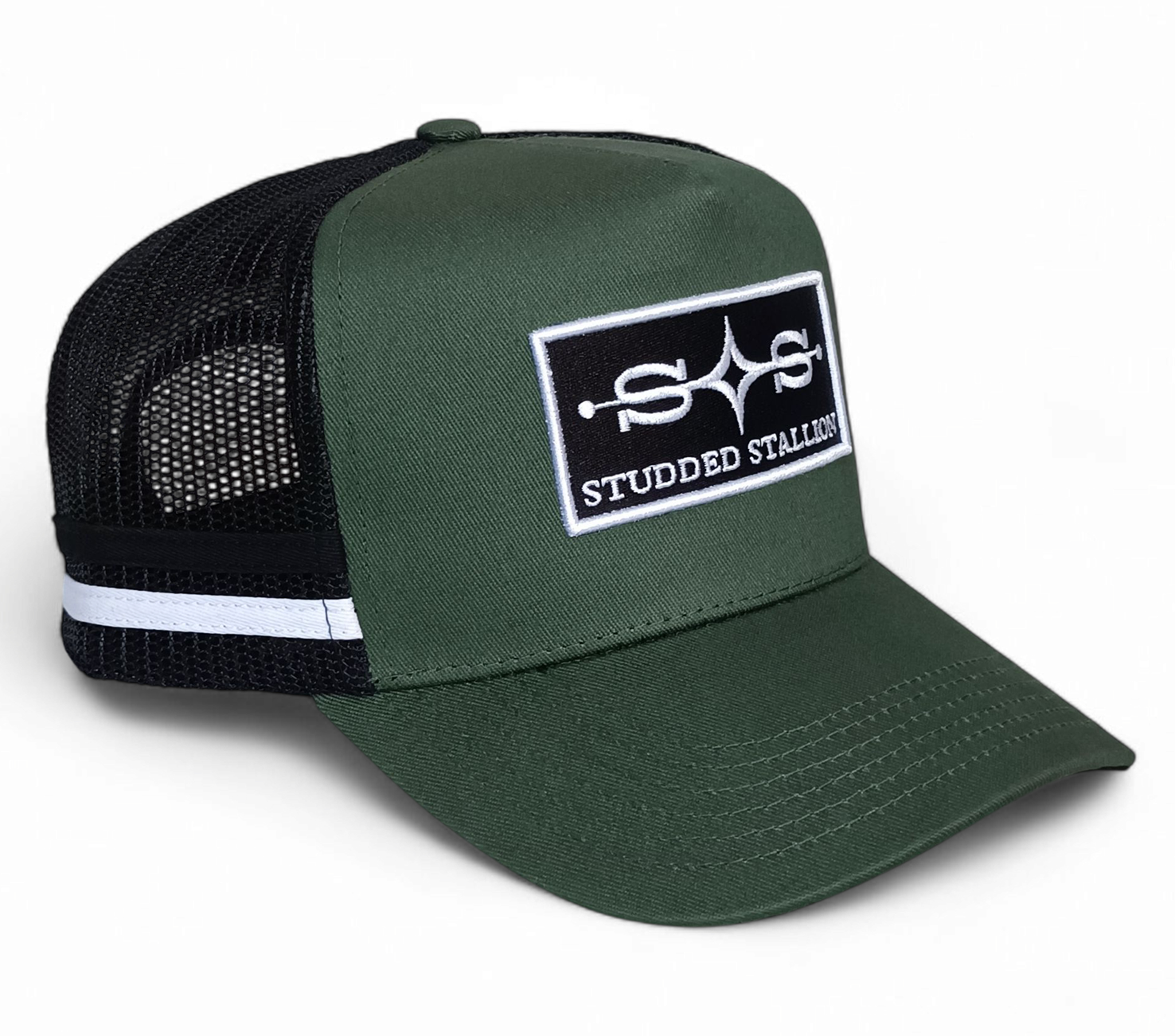 High Quality 100% Cotton High Profile Striped Trucker Caps 3d Embroider Patch Green Australian Country Trucker Hat