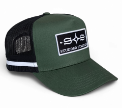 High Quality 100% Cotton High Profile Striped Trucker Caps 3d Embroider Patch Green Australian Country Trucker Hat