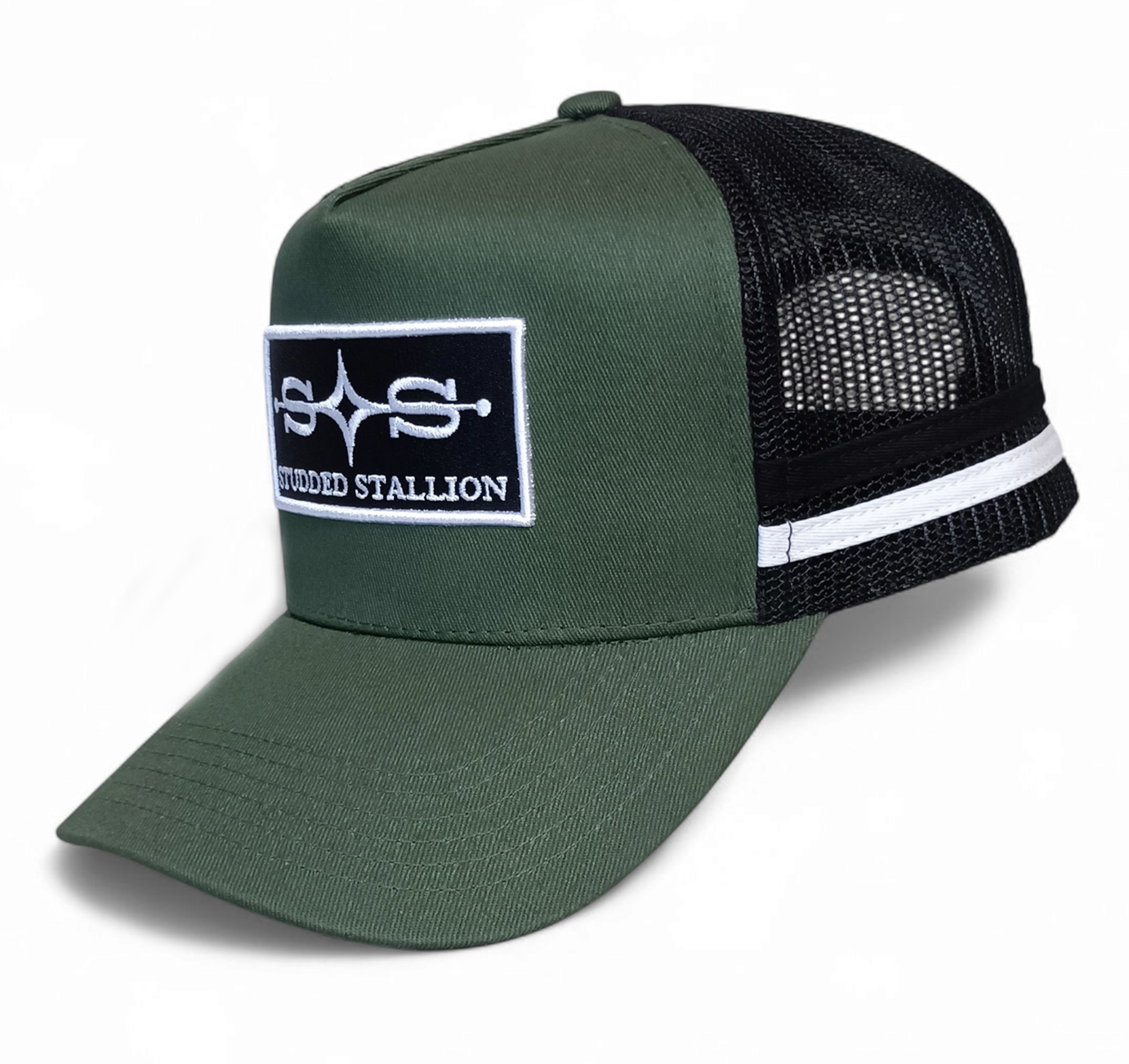 High Quality 100% Cotton High Profile Striped Trucker Caps 3d Embroider Patch Green Australian Country Trucker Hat