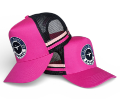 OEM Factory Trucker Hat with Embroidered logo Side Stripes 5 Panel High Profile Sport Snapback Cap Custom pink Trucker Hat