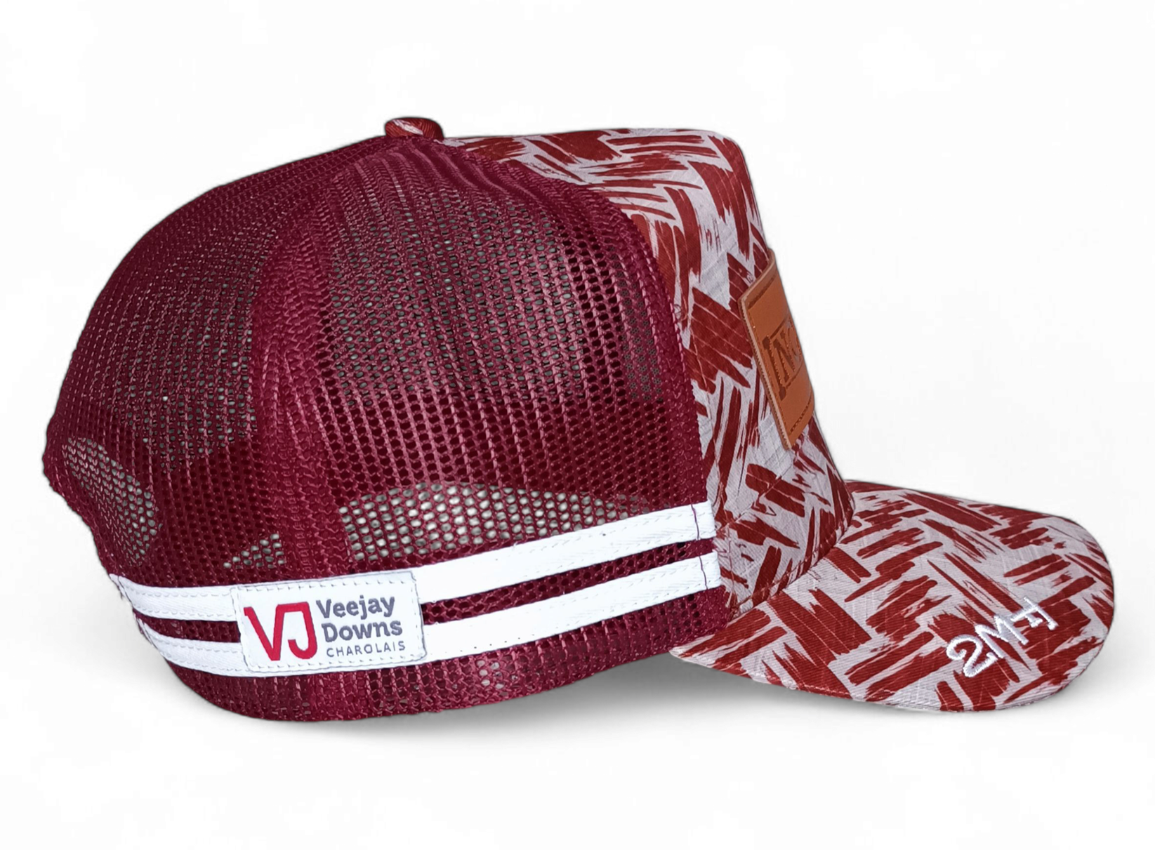 Custom 5 Panel Leather Patch Logo Maroon Printing Australian Country High Profile Deep Crown Australia Trucker Hat Country Trucker Caps