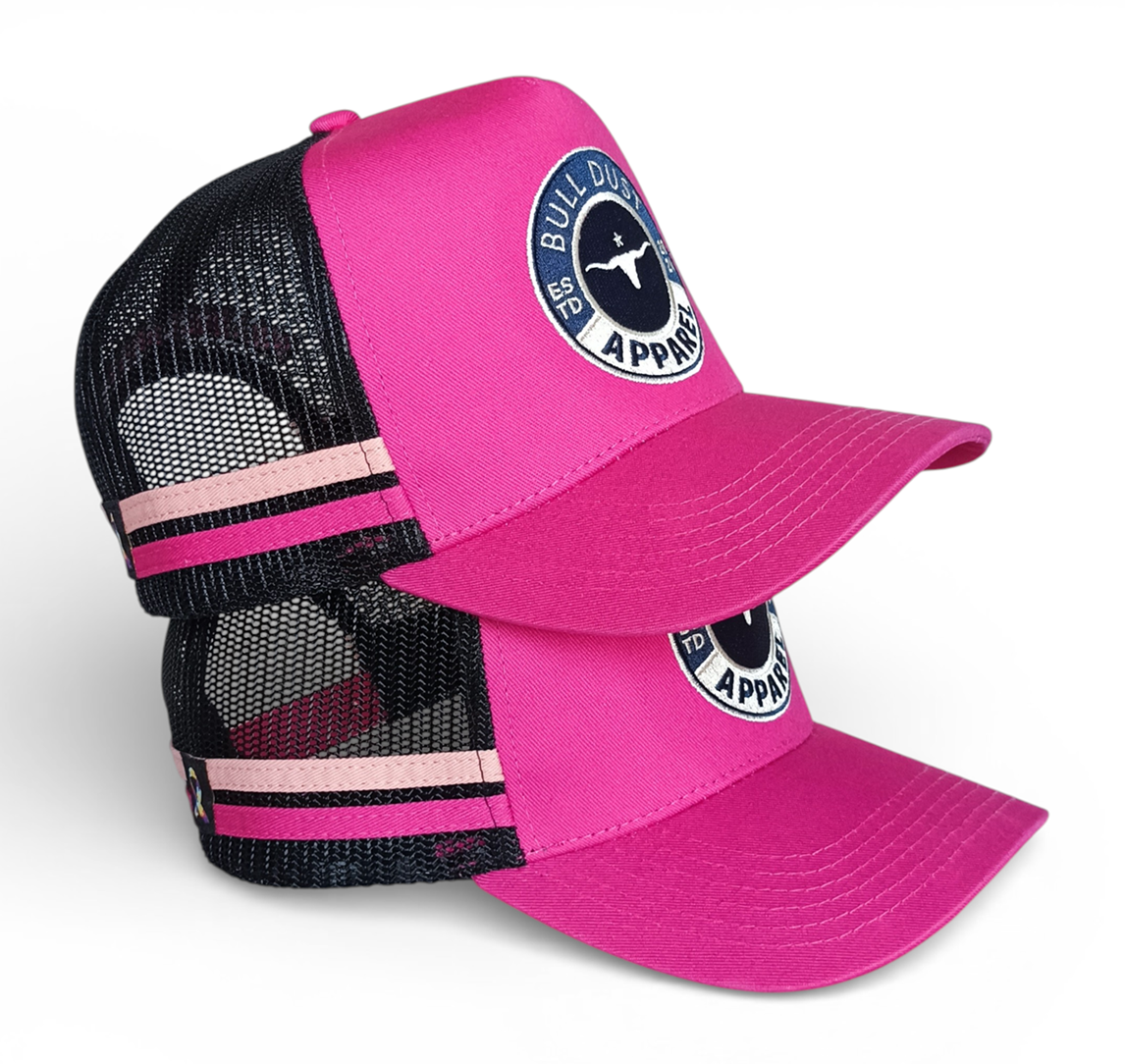 OEM Factory Trucker Hat with Embroidered logo Side Stripes 5 Panel High Profile Sport Snapback Cap Custom pink Trucker Hat