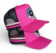 OEM Factory Trucker Hat with Embroidered logo Side Stripes 5 Panel High Profile Sport Snapback Cap Custom pink Trucker Hat