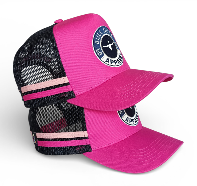 OEM Factory Trucker Hat with Embroidered logo Side Stripes 5 Panel High Profile Sport Snapback Cap Custom pink Trucker Hat