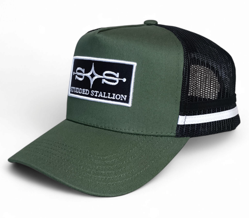 High Quality 100% Cotton High Profile Striped Trucker Caps 3d Embroider Patch Green Australian Country Trucker Hat