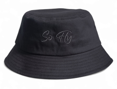 OEM Wholesale Embroidery Logo Custom Designer Your Own Logo Fishing Cap Black Cotton Adult Bucket Hat For Men Women