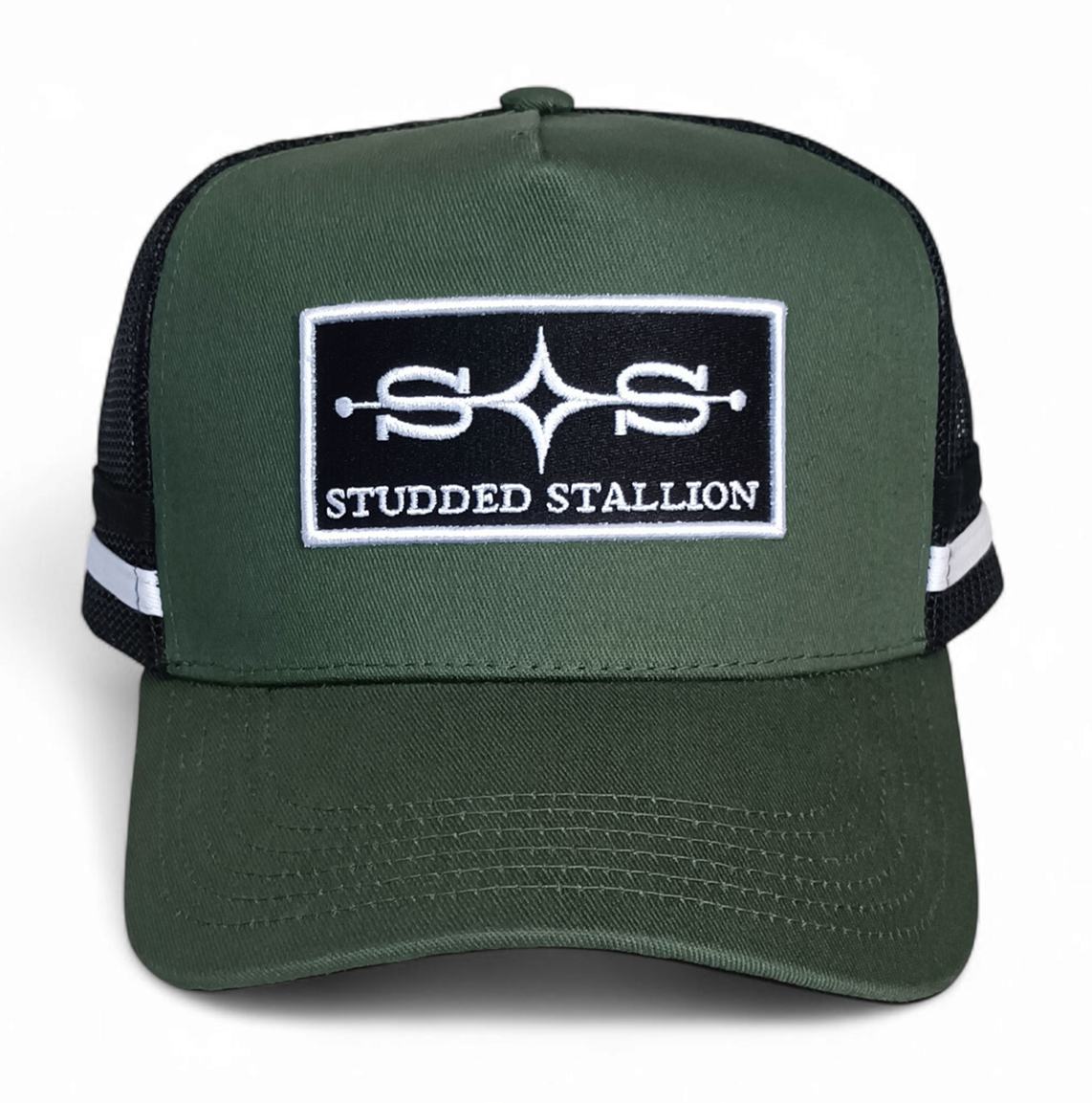 High Quality 100% Cotton High Profile Striped Trucker Caps 3d Embroider Patch Green Australian Country Trucker Hat