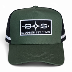 High Quality 100% Cotton High Profile Striped Trucker Caps 3d Embroider Patch Green Australian Country Trucker Hat