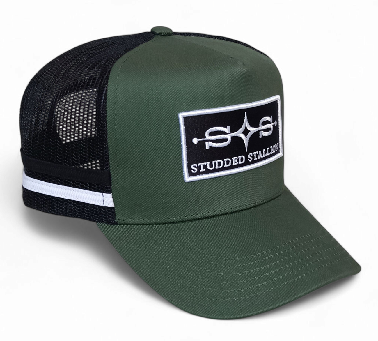 High Quality 100% Cotton High Profile Striped Trucker Caps 3d Embroider Patch Green Australian Country Trucker Hat