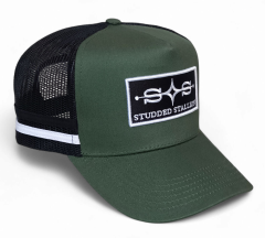 High Quality 100% Cotton High Profile Striped Trucker Caps 3d Embroider Patch Green Australian Country Trucker Hat