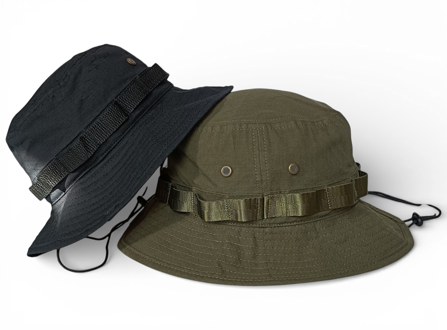 Ripstop olive green metal air vent string unisex bucket hat