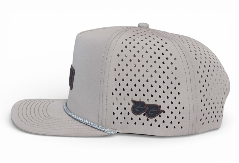 custom 5 panel waterproof hat laser cut golf hat flat brim with rubber patch logo snapback cap