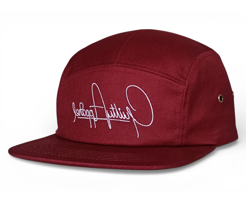 5 panel style nylon strap flat brim maroon snapback cap